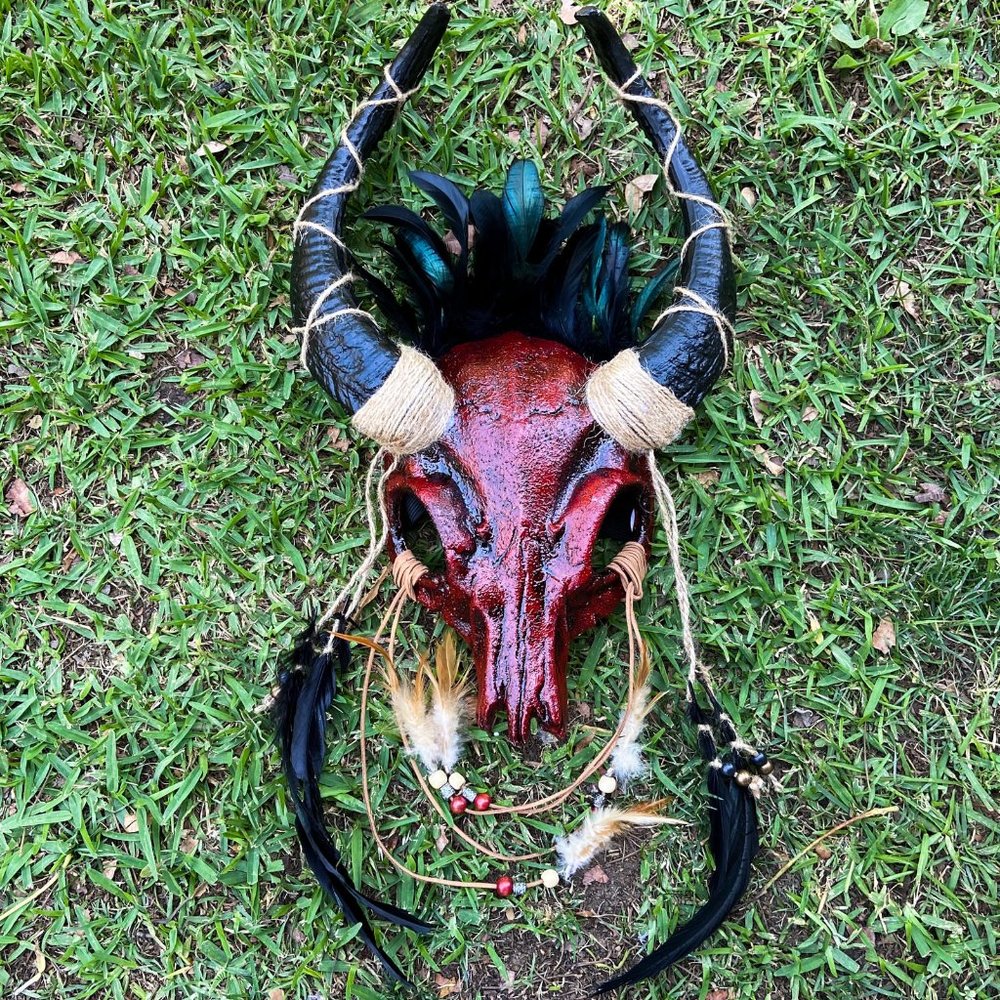 Animal Bloody Red Devil Skull OX Horned Masquerade Halloween Party Costume Mask